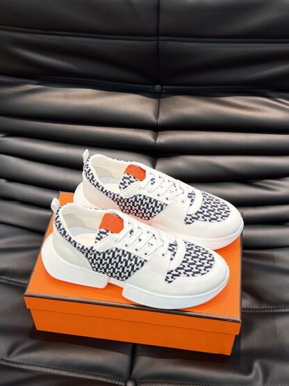 Hermes men's comfortable and soft white, black and orange color matching casual sports shoes - Image 4