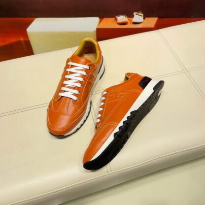Hermès France Paris catwalk model orange shiny classic casual shoes - Image 4