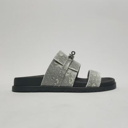 Hermès Couple's Grey Silver Buckle Braided Sandals - Image 4