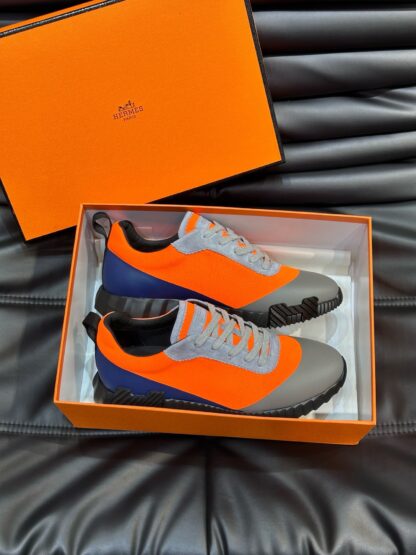 Hermès Men's Gray Orange Lightweight Casual Sneakers - Image 4
