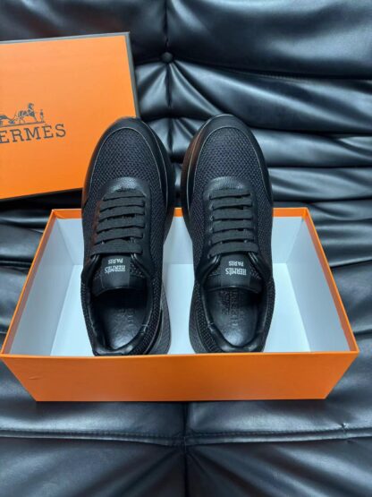 Hermes leather mesh breathable black high-end temperament casual shoes - Image 4