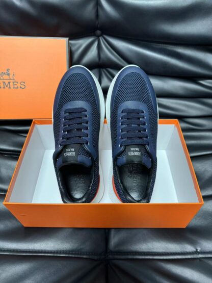Hermes leather mesh breathable dark blue high-end temperament casual shoes - Image 4