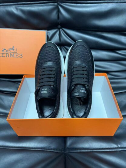 Hermes leather mesh breathable black and white high-end temperament casual shoes - Image 4