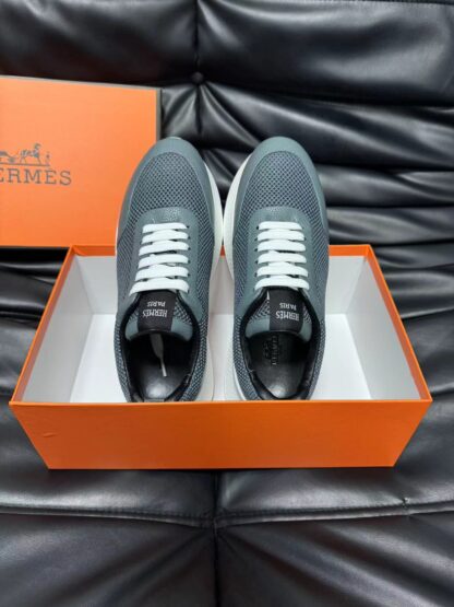 Hermes leather mesh breathable gray-blue high-end temperament casual shoes - Image 4