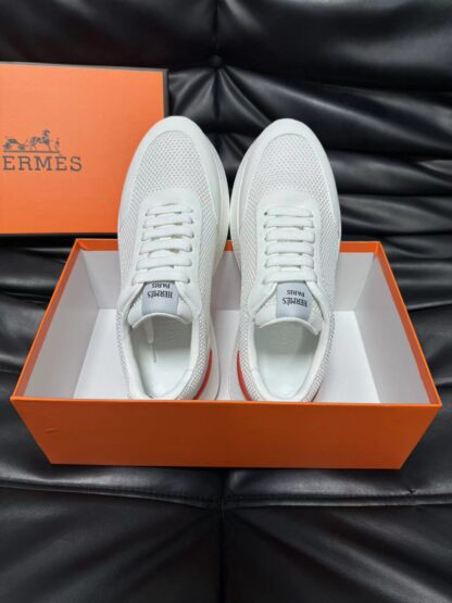 Hermes leather mesh breathable white high-end temperament casual shoes - Image 4