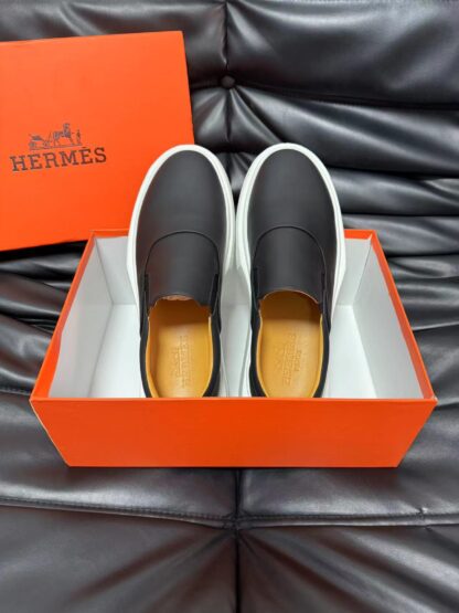 Hermès black and white leather luxury loafers - Image 4