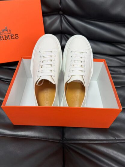 Hermes white leather high-end casual shoes - Image 4