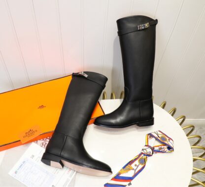 Hermes black classic kelly buckle fashion knight boots - Image 4