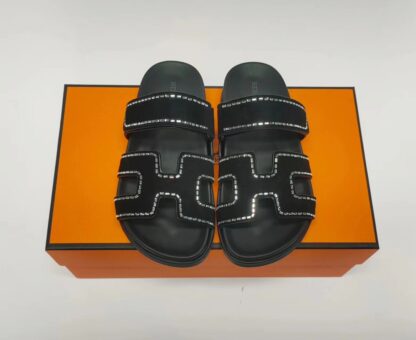 Hermès Couple Braided Black and Silver Slippers - Image 2