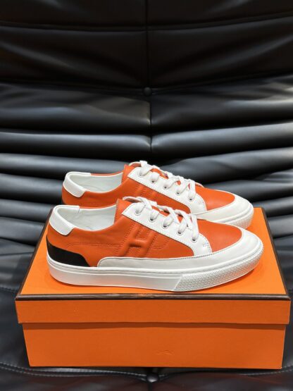 Hermès Men's Orange Comfort Low-Top Casual Sneakers - Image 4
