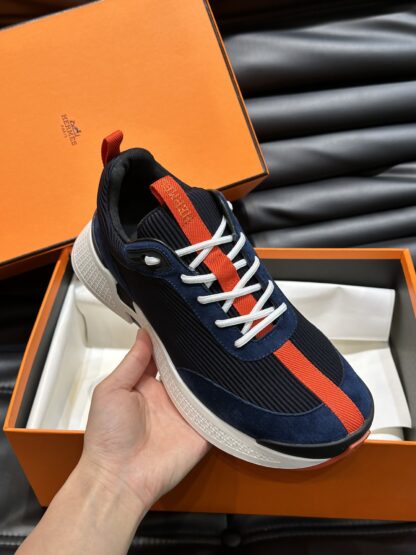 Hermes high-end men's black and blue round toe fashion casual sports shoes - Image 4