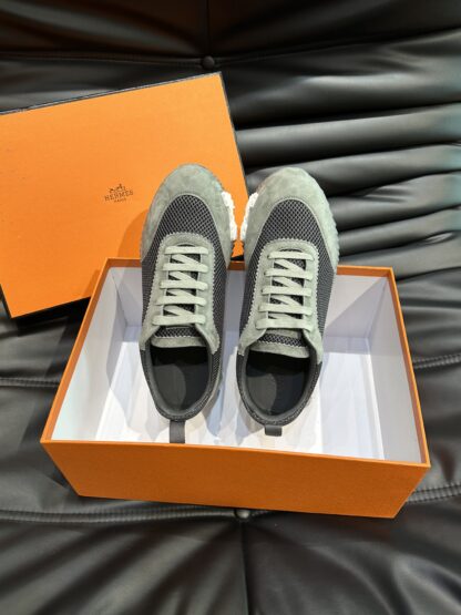 Hermes grey and black all-match casual sneakers - Image 4