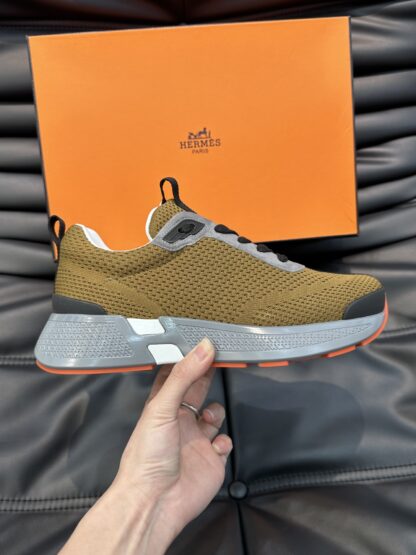 Hermes high-end men's fashion yellow-gray casual breathable simple sports shoes - Image 4