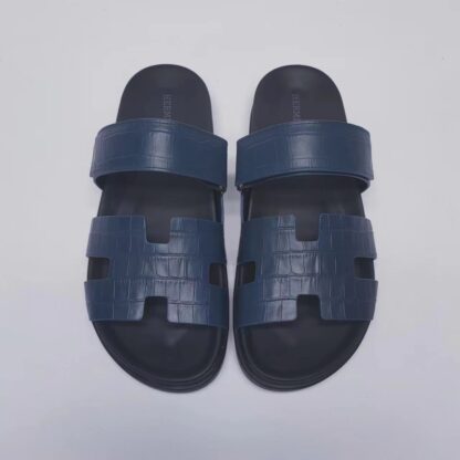 Hermès Couple Braided Blue and Black Slippers - Image 4