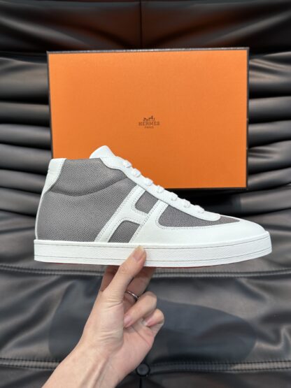 Hermes men's white and gray soft and comfortable high-top casual sports shoes - Image 4
