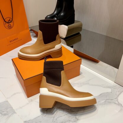 Hermes autumn and winter comfortable leg-modifying brown short boots - Image 2