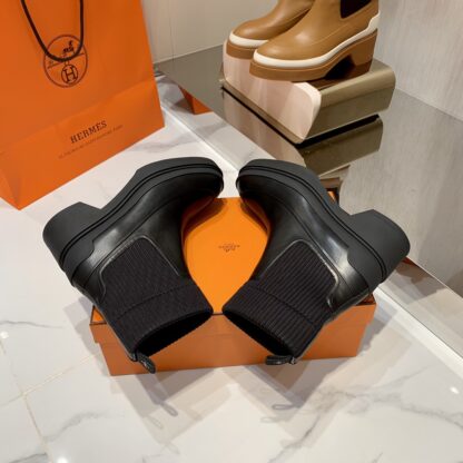 Hermes autumn and winter comfortable leg-modifying black short boots - Image 3