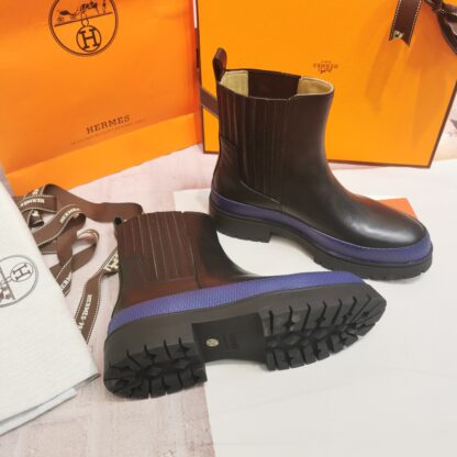 Hermes autumn and winter comfortable black short boots heel height 4cm - Image 3