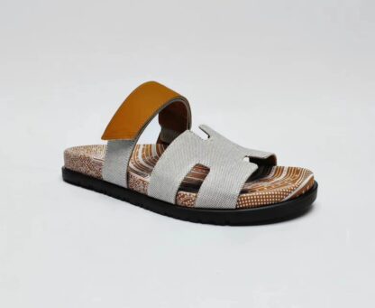 Hermès classic gray-brown couple woven slippers - Image 4