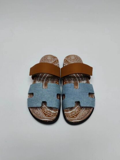 Hermès classic blue-brown couple woven slippers - Image 4