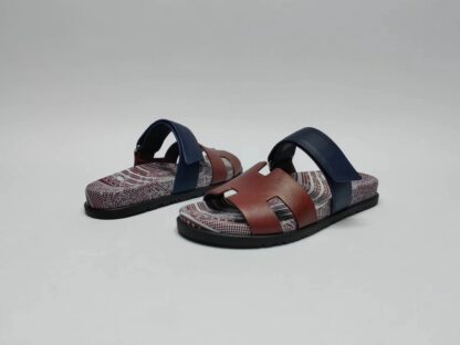 Hermès classic red and brown couple woven slippers - Image 4