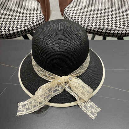 Dior Straw Flat Top Lace Sun Hat - Image 5