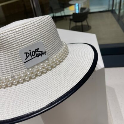 Dior Simple Pearl Straw Basin Hat - Image 5