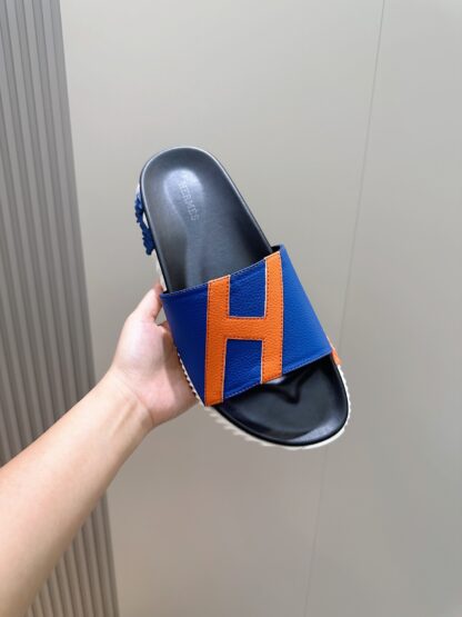 Hermès Men's Blue and Orange Ultra-Lightweight and Comfortable Slippers - Image 4