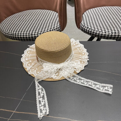 Dior lace bow flat top straw hat - Image 5