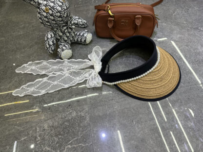 Dior lace pearl grass sunscreen black vinyl empty top hat - Image 5