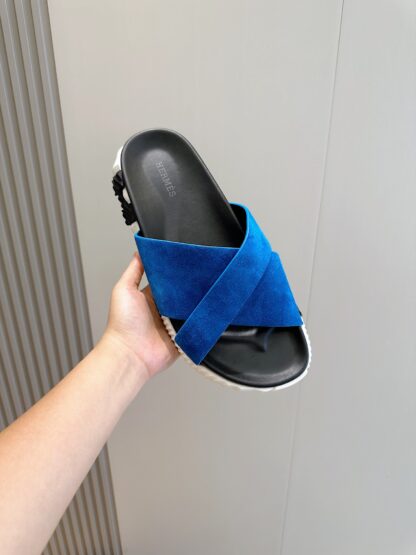 Hermès Men's Dark Blue Cross Ultra Light Comfort Slippers - Image 4