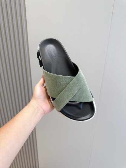 Hermès Men's Light Green Cross Ultra Light Comfort Slippers - Image 4