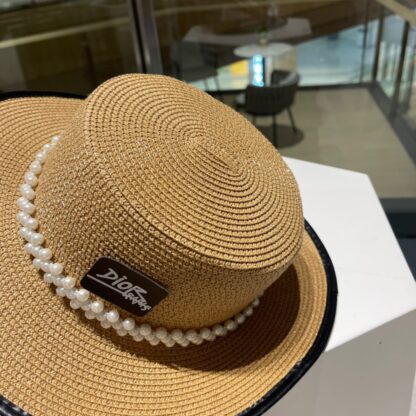 Dior Fashion Pearl Straw Hat Simple Basin Hat - Image 5