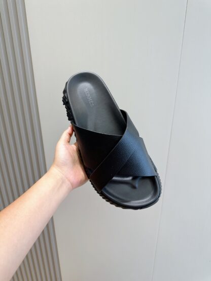Hermès Men's Pure Black Cross Ultra Lightweight Comfort Slippers - Image 4