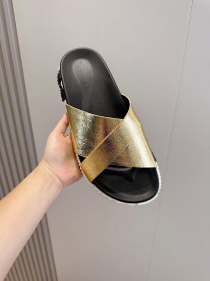 Hermès Gold Men's Cross Ultra Light Comfort Slippers - Image 4