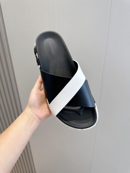 Hermès white and black men's cross-over ultra-light and comfortable slippers - Image 4