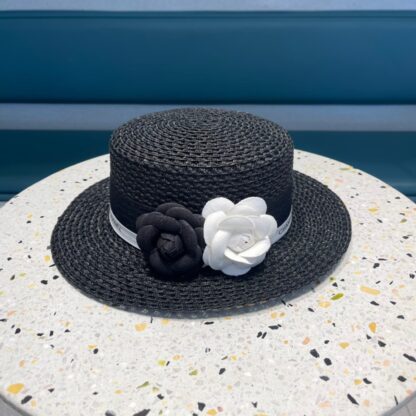 Chanel Camellia Hepburn Retro Flat Straw Hat - Image 4