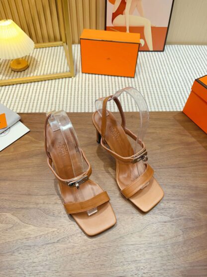 Hermès new pure handmade brown comfortable stiletto sandals - Image 4