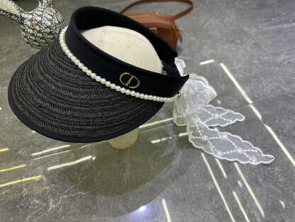 Dior lace pearl grass sunscreen black glue empty top hat - Image 5