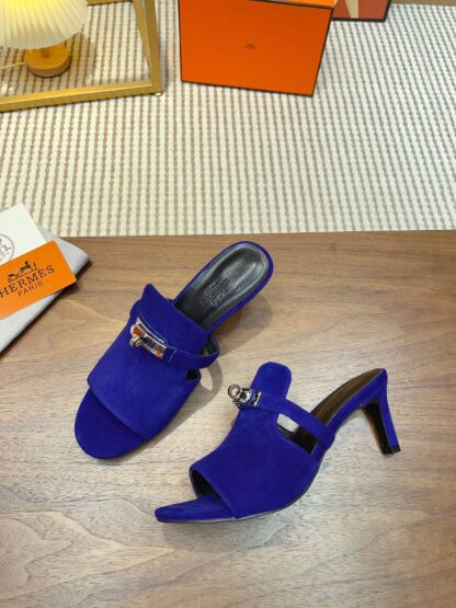 Hermès new pure handmade dark blue stiletto sandals - Image 3