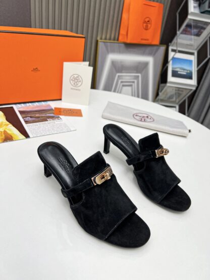 Hermès new handmade black suede stiletto sandals - Image 2
