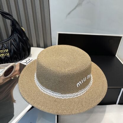 Miu Miu lace trim flat top straw hat - Image 5