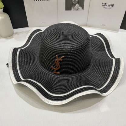 Yves Saint Laurent color matching lotus edge top hat basin hat straw hat - Image 4