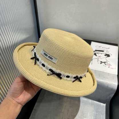 Miu Miu new rolled brim flat top straw hat - Image 5