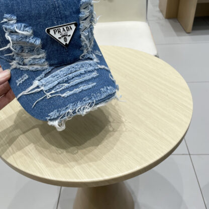 Prada denim inverted triangle baseball cap - Image 4