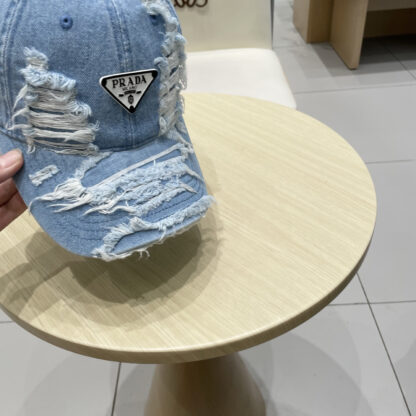 Prada denim inverted triangle baseball cap - Image 4