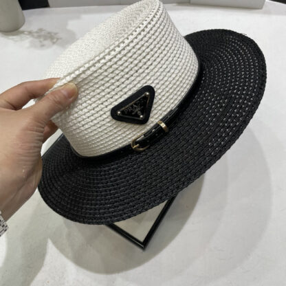 Prada new wide brim hat flat top straw hat - Image 4
