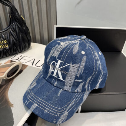 Calvin Kleinf washed distressed denim baseball cap - Image 4