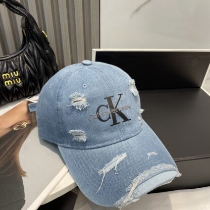 Calvin Kleinf washed distressed denim baseball cap - Image 4
