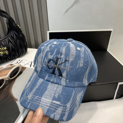 Calvin Kleinf washed distressed denim baseball cap - Image 4